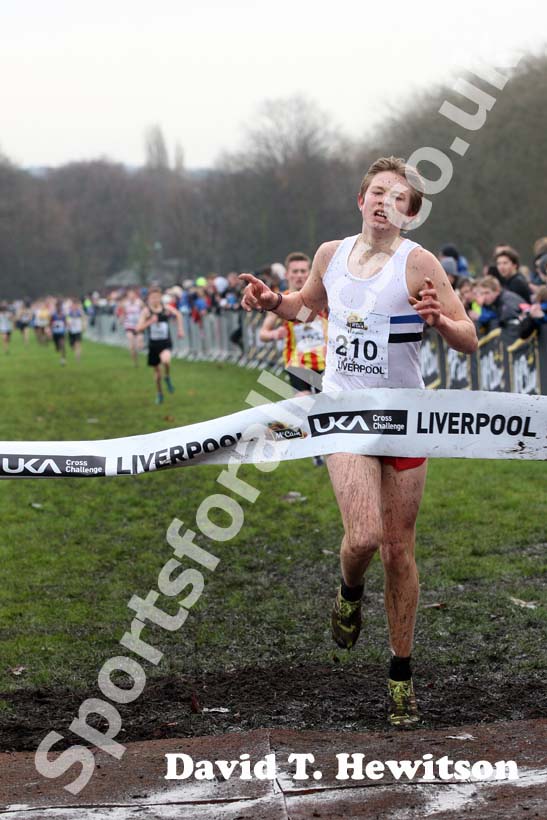 Joss Kerr wins the under-15s boys,  2012 McCain Liverpool Cross Challenge.